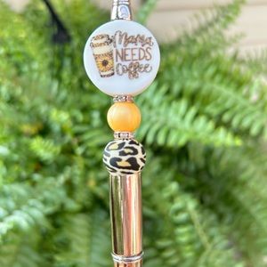 Beaded pen, Mama Needs Coffee